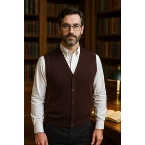 J. Ashford 100% Merino Wool Sweater Vest XXL Bulgaria grandpa Woolmark plum red